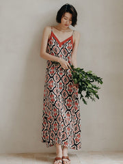 Vacation H-Line Floral Printed V-Neck Dress