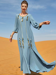 Vacation Loose Embroidered Solid Color V-Neck Dress