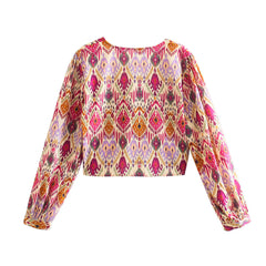Flaxmaker Holiday Style V Neck Long-sleeved Shirt and Shorts