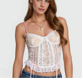 White Lace Bustier Top with Lace-Up Front