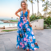 V Neck Blossom Printed Maxi Dress