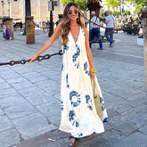 V Neck Backless Printed Dress