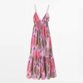 Casual Strappy Ombre Print Back Lace Up Maxi Dress Flaxmaker