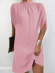 Solid Color Loose Raglan Sleeve Mock Neck Mini Dresses