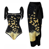 Tie-shoulder Animal Print One Piece Swimsuit and Sarong