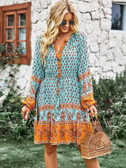 Bohemia A-Line Floral Printed V-Neck Dress