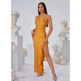 Ruffle Halter Backless Dress