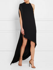 Asymmetric Solid Color Split-side High-low Loose Round-neck Maxi Dresses