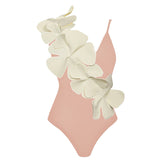 Flaxmaker Flower Decor Backless One Piece Swimsuit