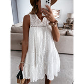 Cut Out V Neck Lace Mini Dress