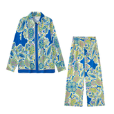 Flaxmaker Fashion Casual Paisley Printed Shirt and Pants Set