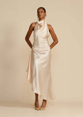 Premium Satin Slit Backless Dress