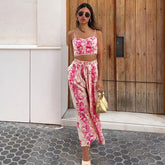 Lace up Pink Sling Cami and Skirt Set