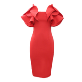Elegant 3D Ruffle Midi Dress Flaxmaker