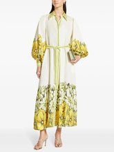 Floral Print Puff Long Sleeves Ruffled Maxi Dresses