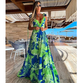 Bowknot Cut Out Printed Maxi Dress