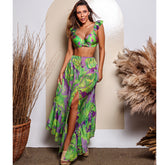 Mini Ruffled Printed Bikini Swimsuit and Skirt