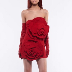Bandeau 3D Flower Rose Dress