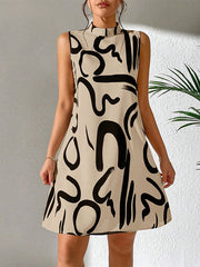 Contrast Color Printed A-line Sleeveless Mini Dresses