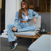 Fashion Denim Jacket Two Piece Set