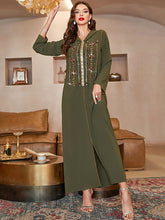 Casual Loose Long Sleeves Sequined Solid Color Hooded Dress