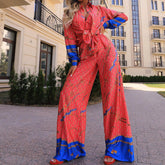 Fashion Casual Red Printed Shirt and Pants