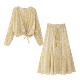 Printed Lace Up Shirt and Skirt Sets Flaxmaker