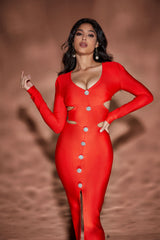 Long-sleeved Cutout Midi Dress