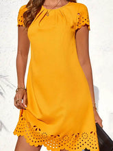 Hollow Pleated Solid Color Split-Joint Loose Short Sleeves Round-Neck Mini Dresses
