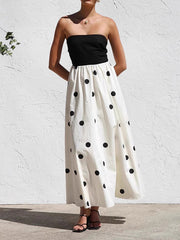 Polka Dots Printed Color-Block Sleeveless Tube Elegant Maxi Dresses