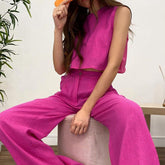 Cotton and Linen Sleeveless Solid Color Two Piece Set