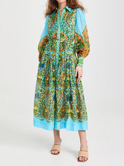 Floral Print Long Sleeves Ruffled Maxi Dresses