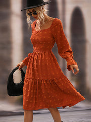 Bohemia Puff Sleeves A-Line Solid U-Neck Dress