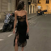 Vintage Lace Patchwork Split Midi Lace Dress