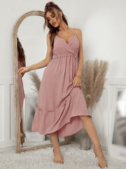 Vacation A-Line Solid Color V-Neck Dress