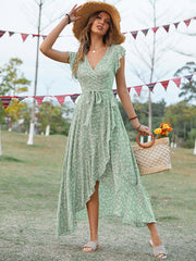 Vacation Irregularity Floral V-Neck Dress
