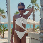 3D Flower Halter Cutout One Piece Swimsuit