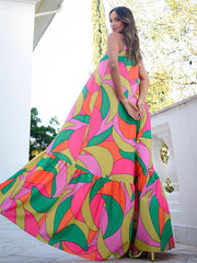 Bohemia Loose Sleeveless Printing V-Neck Maxi Dresses