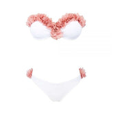 3D Floral Applique Bandeau Bikini Swimsuit Flaxmaker