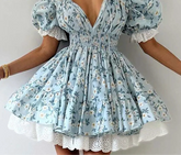 Puff Sleeve Tie Up Elastic Puff Sleeve Mini Dress