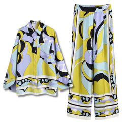 Casual Printed Two Piece Shirt and Pants Sets Flaxmaker