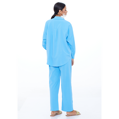 Flaxmaker Fashion Casual Shirt Collar Solid Color Two Piece Set