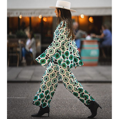 Lace Up Geometric Print Shirt and Bottom