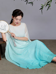 Artistic Retro Half Sleeves Loose Gradient Round-Neck Maxi Dresses