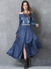 Off Shoulder Split-front Embroidered Midi Dresses