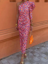 Colorful Printed One-Shoulder Asymmetric Maxi Dresses