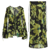 Casual Printed Lace Up Shirt and Skirt Sets Flaxmaker