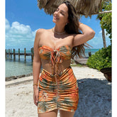 Jungle Printed Bandeau Bikini Swimsuit and Sarong