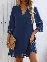 Hollow Solid Color A-Line Loose V-Neck Mini Dresses