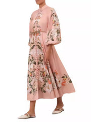 Flower Printed Long Sleeves Elegant Maxi Dresses